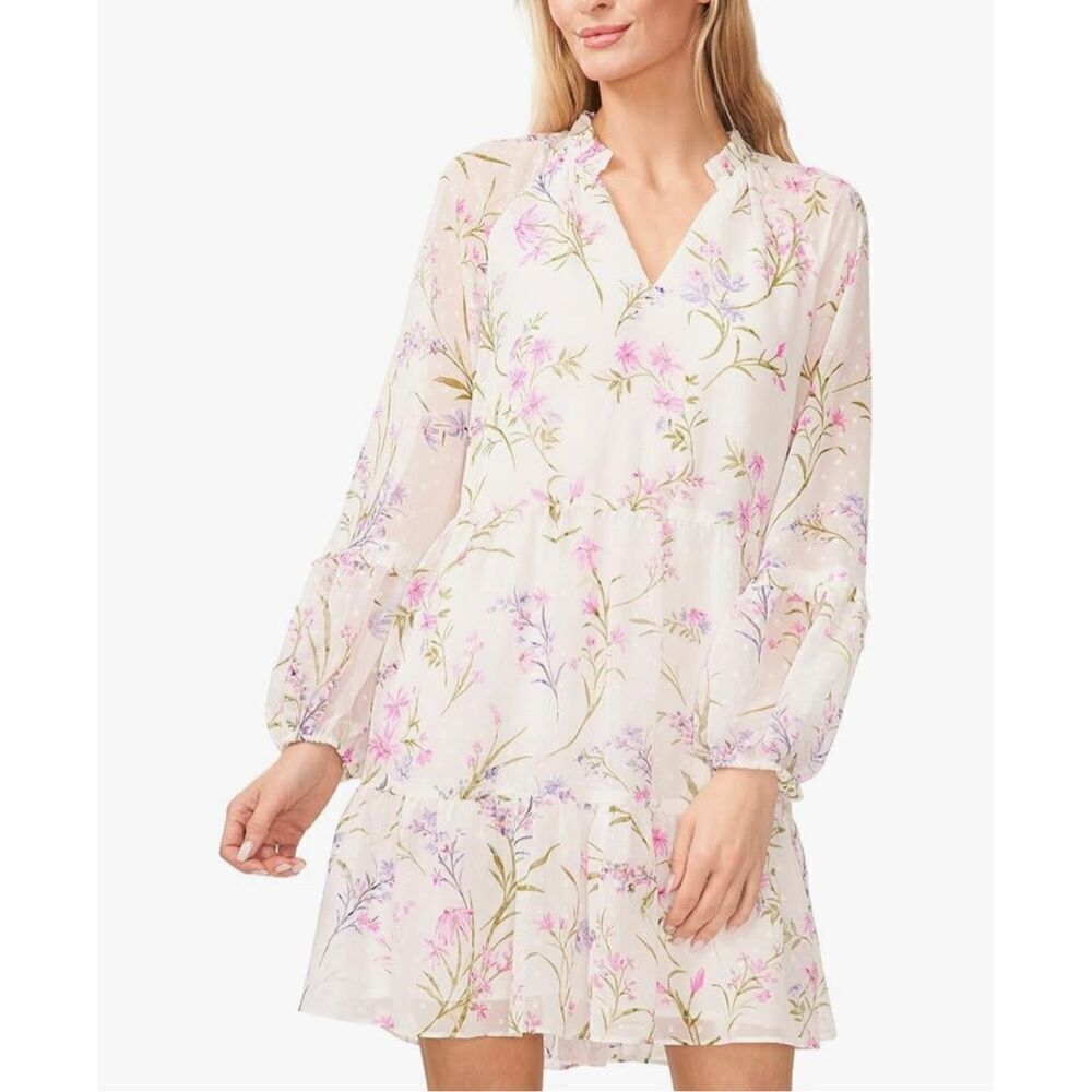 CeCe womens V-neck Babydoll Tiered Dress